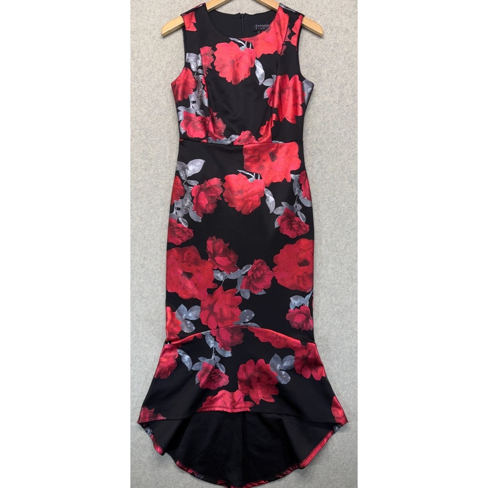 Enfocus Studios Womens Mermaid Dress Black Red Floral High-Low Hem Bodycon 4